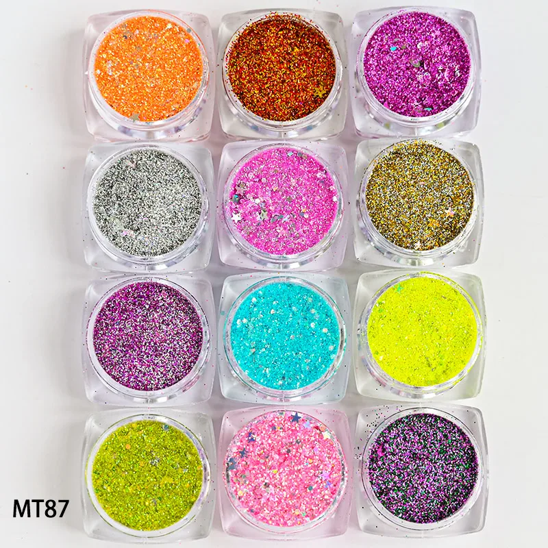 

12jar/set Nail Art Glitter (mixed star,butterfly shape sequins)Holographic Dazzling Nail Art Flakes Sequins For DIY Nail Glitter