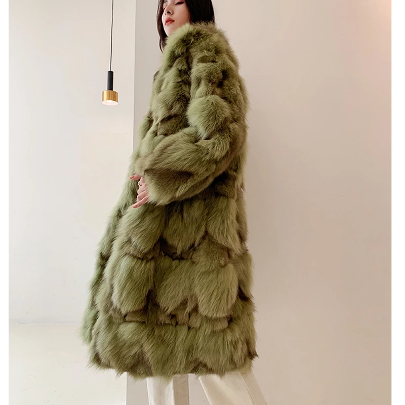 Натуральный Лисий мех, зимние женские пальто, длинные, модная настоящая меховая шуба, Женское пальто из натурального Лисьего меха, теплое