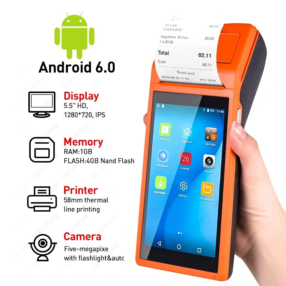 

Handheld Terminal Android Rugged PDA Barcode Camera Scanner Pos terminal built in thermal bluetooth printer 58mm Data Collector