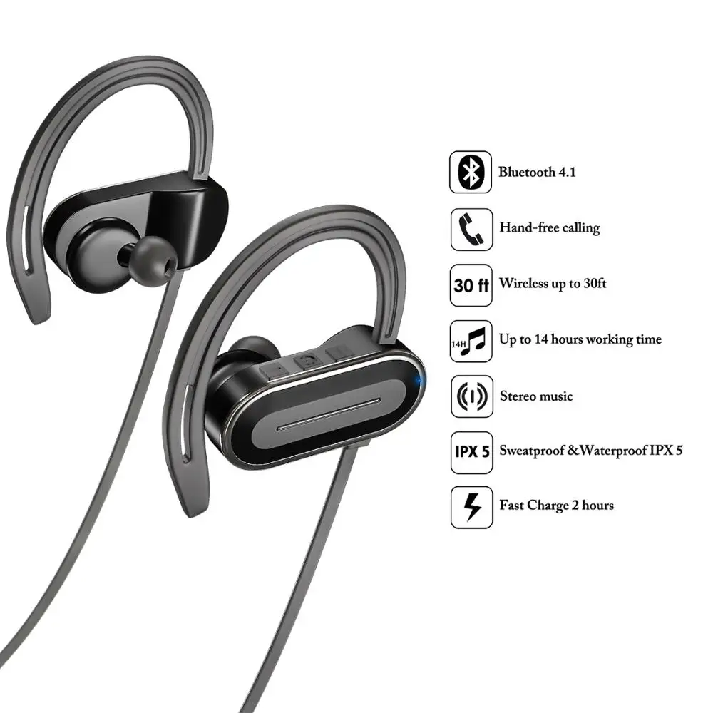 

Qosea Bluetooth Sports Wireless Earphone Earbuds Bluetooth 4.1Headphone IPX5 Waterproof Headset Last 14 Hours SweatGuard Headset