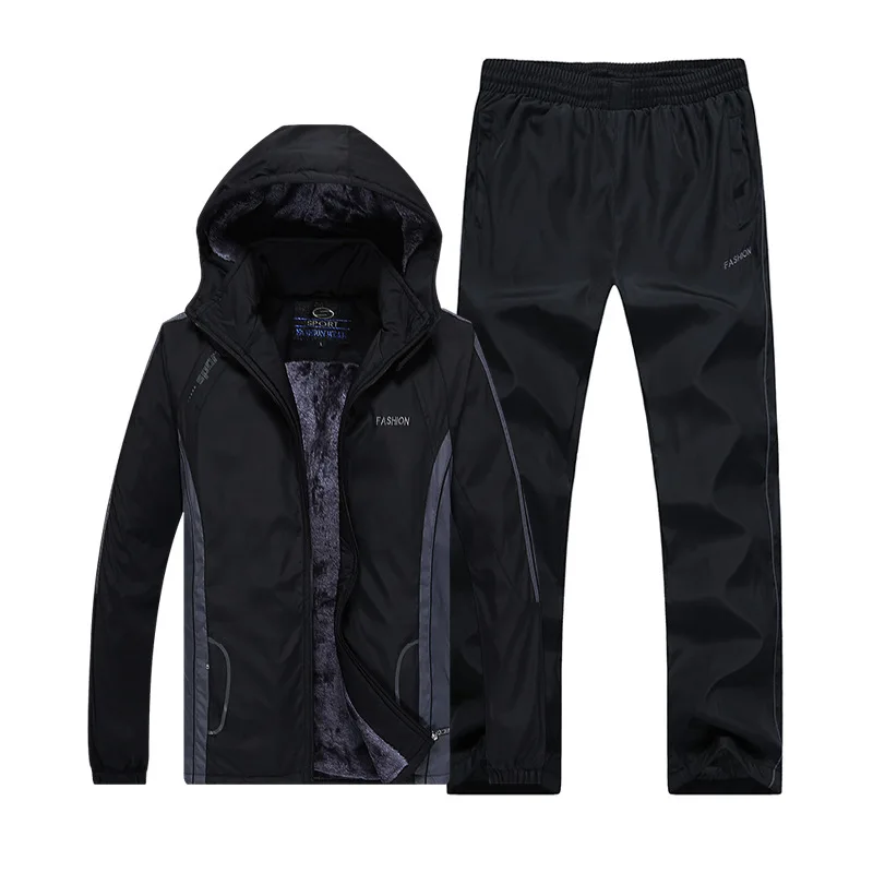 Fleece Tracksuit Mens Casual Set New Fashion Patchwork jacket Zipper Sweatshirt Jackets and Pants Sportswear Coat and Trousers