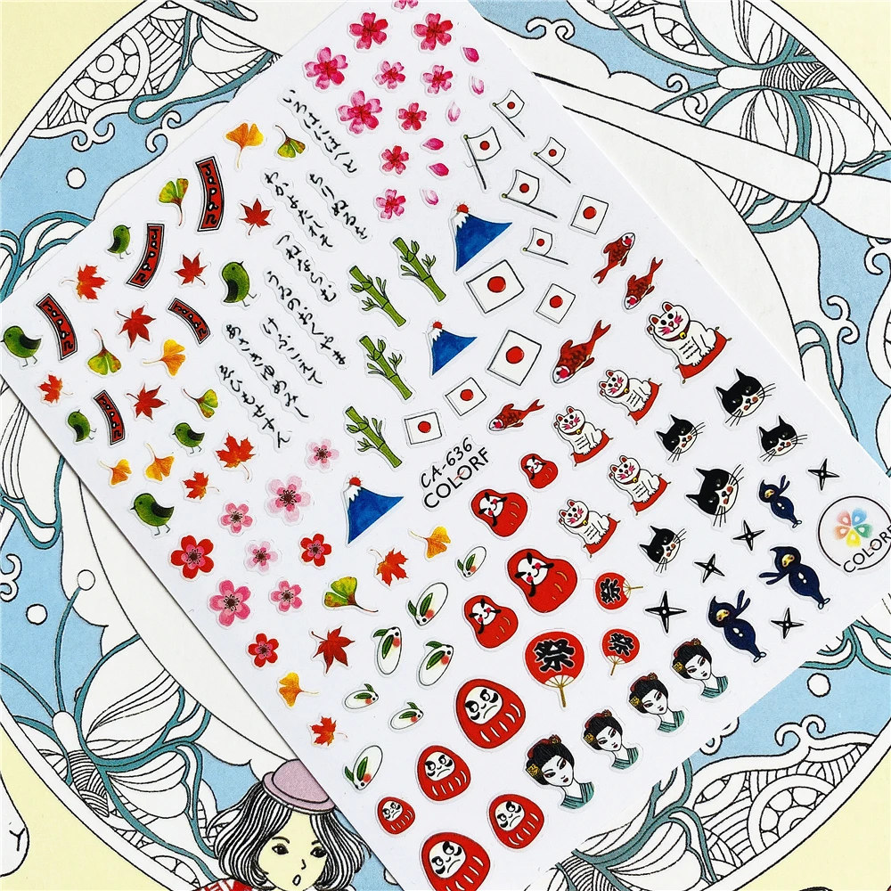 CA-640 CA-642 Japanese style series kimono cherry blossom 3D Back glue Nail Art Stickers Decals Sliders Nail ornament decoration