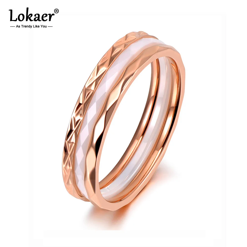 Lokaer Модные Titanium из нержавеющей стали белый / черный Cut керамические ювелирные