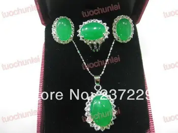 

Wholesale price good ^^^^Pretty Green stone Crystal Gem inlay Lucky Pendants Necklace Earring Ring Set