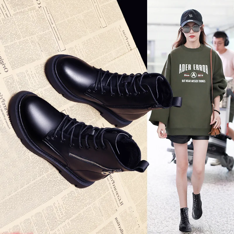 

British-Style Martin Boots Women's 2019 New Style Autumn & Winter Versatile Retro Short Locomotive Flat Short Boots Cotton-padde