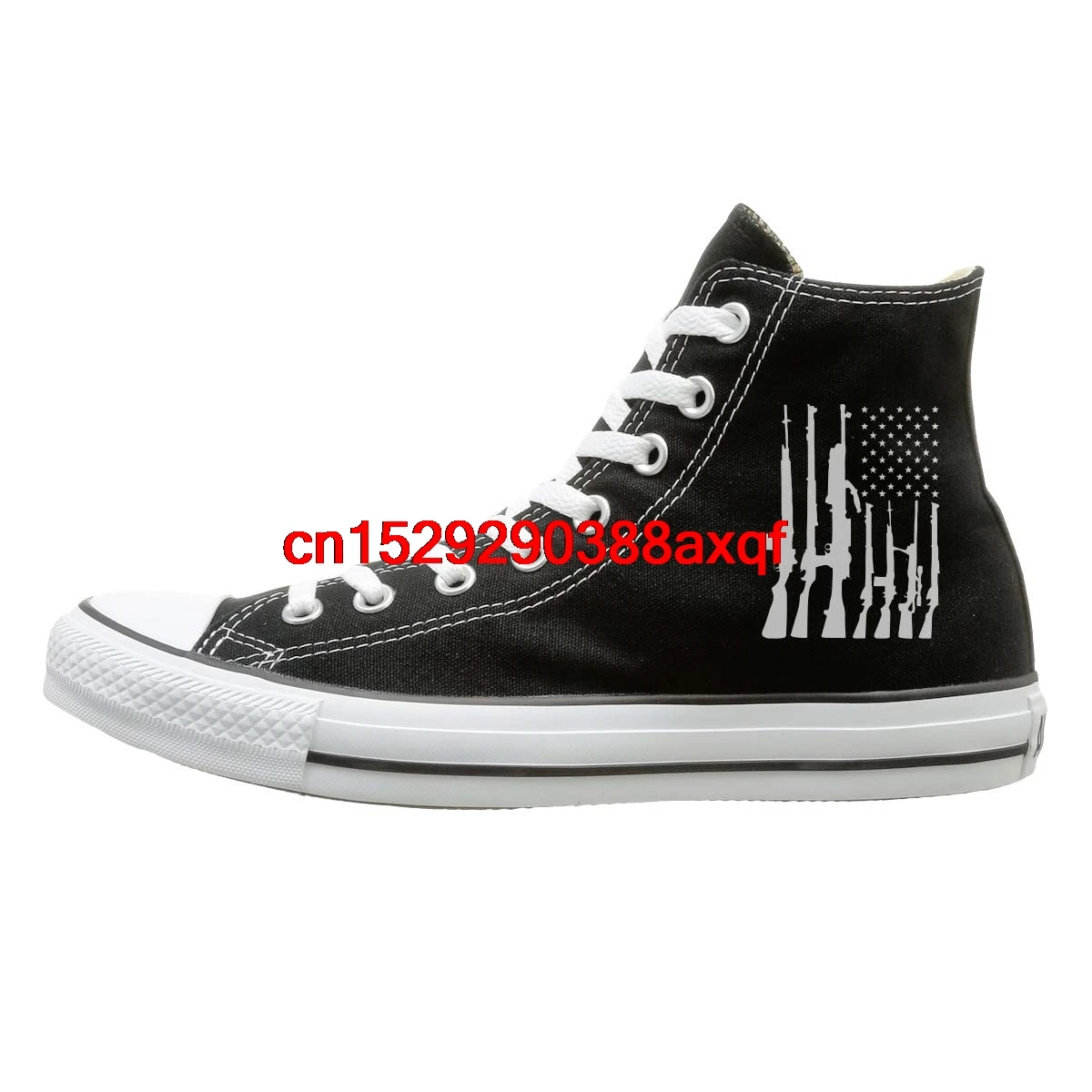 

Canvas Shoes Big American Flag With Machine Guns Classics High-Top Lace Ups Sneaker For Men's Women's