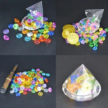 

Treasure Hunting Box Children Treasure Box Retro Plastic Box Toy Gold Coins and Pirate Gems Halloween Christmas Xmas Birthday