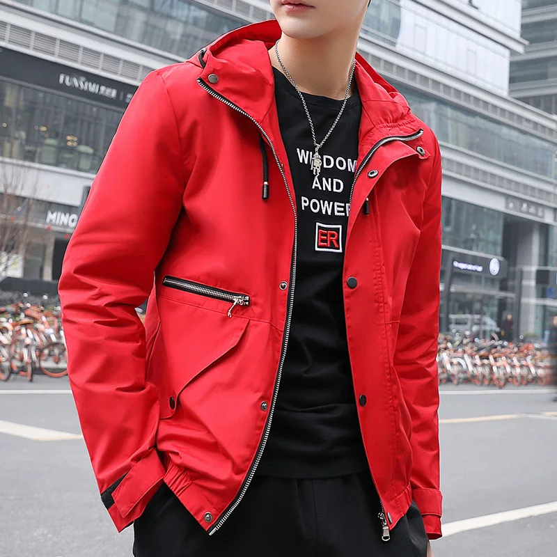 Высококачественная красная модная мужская повседневная куртка ветровка с