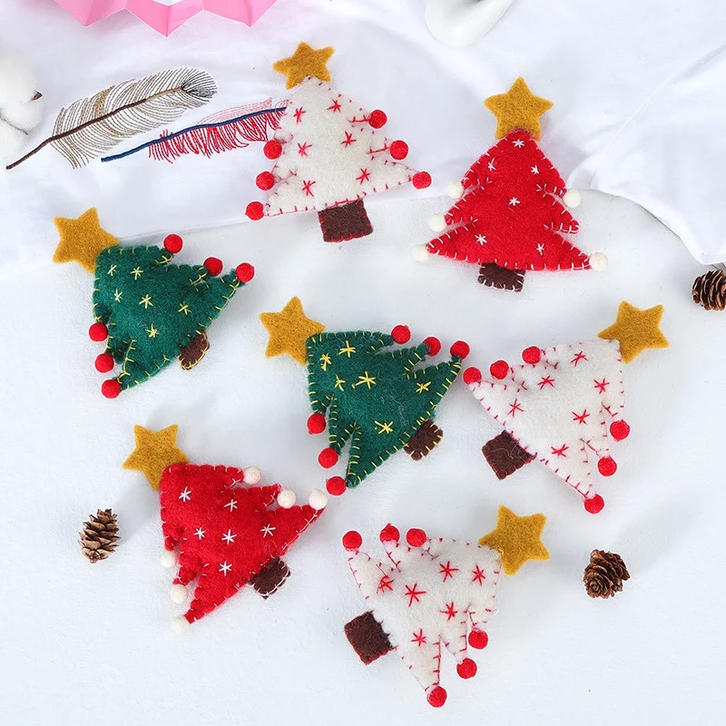 3 Pcs Small Christmas Decorations Wool Felt Christmas Tree Pentagram Shape Pendants Ornaments Xmas DIY Gifts