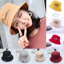 Зимние женские шапки-ведерки, теплая Вельветовая шапка с буквой s, вышитая улыбающаяся мультяшная шапка для мальчиков и девочек, рыбацкая шляпа от солнца, одноцветная шапка gorros pescador