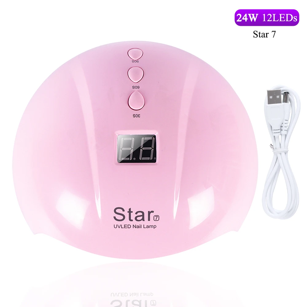 Star7 Pink 30 Вт Светодиодная лампа для отверждения гель-лака быстросохнущая Сушилка для ногтей с 30 s/60 s/90 s синхронизацией ЖК-дисплей USB лампа для маникюра ногтей SUN X7Plus - Цвет: Star7 Pink