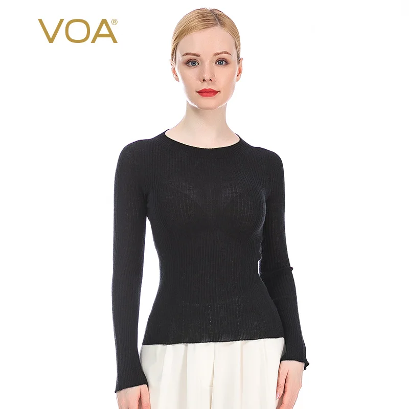 US $132.30 VOA pure cashmere soft 60count worsted onepiece hollow dot basin collar trumpet sleeve plain cashmere sweater RB1093