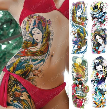 

Large Arm Sleeve Tattoo Japanese Geisha Waterproof Temporary Tatto Sticker Waist Leg Body Art Full Fake Tatoo Women Men
