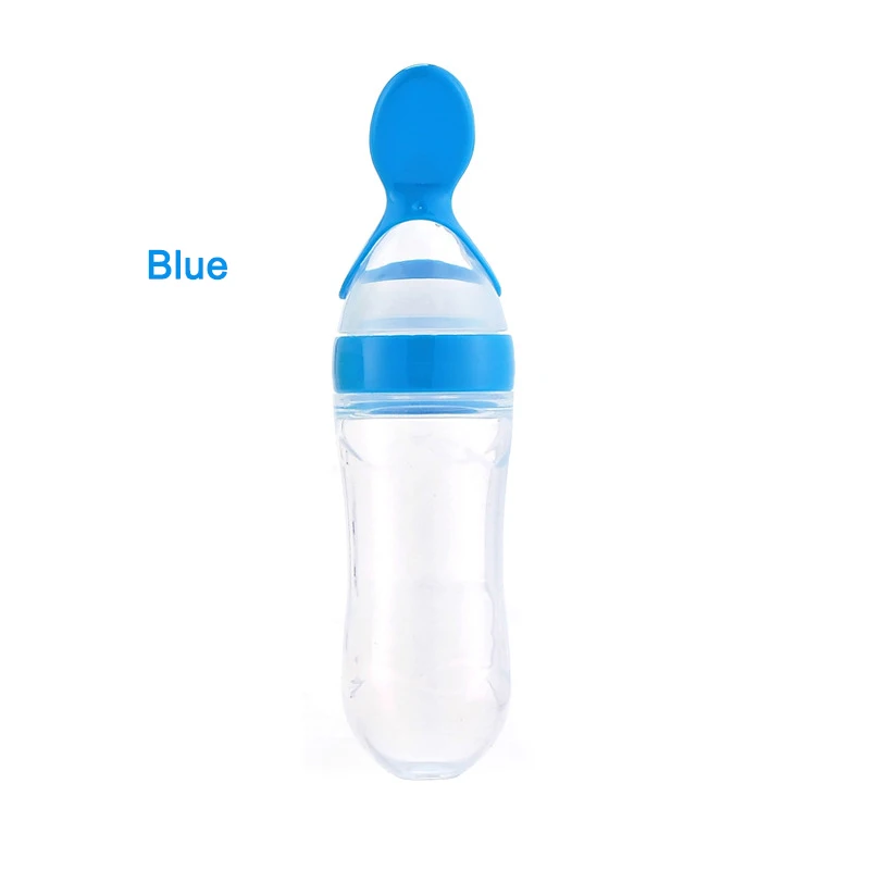 Blue Spoon Bottle Силиконовая ложка для кормления для младенцев, соковыжималка с зерновым соком, лекарственная бутылочка для кормления, подарок для ухода за ребенком, дополнительная пищевая соска - Цвет: Blue Spoon Bottle