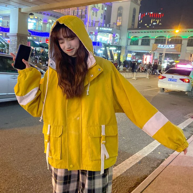 Neploe Женская Повседневная карго куртка Harajuku Новое контрастное цветное пальто с капюшоном стиль сафари куртки средней длины большого размера 56872