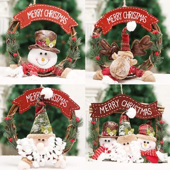 

Snowman Christmas Deer Cloth Art Wreath Rattan Reed Wreath Garland Christmas Decoration Ornaments Party Home Decor