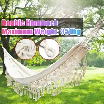 

Large 2 Person Hammock Boho Style Brazilian Macrame Fringed Deluxe Double Hammock Net Swing Chair Indoor Hanging Swing