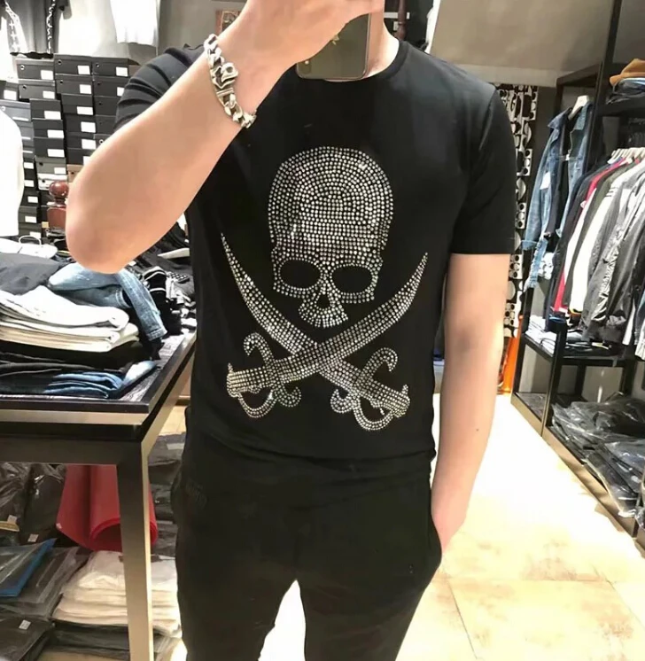 Топ качество модные футболки homme мужские повседневные с коротким рукавом хлопковые топы Футболка Череп горячая распродажа