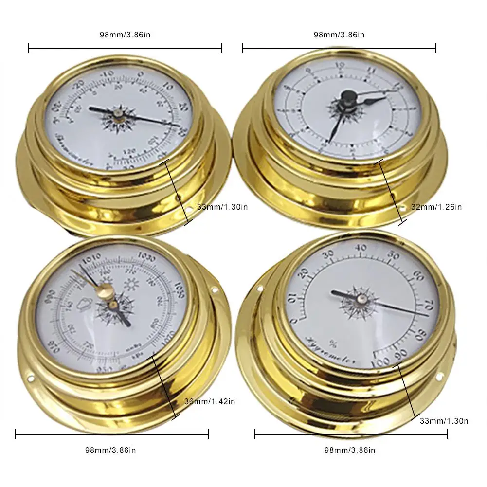 4 шт. высокое качество термометр гигрометр барометр часы традиционные Метеостанция метр 98 мм латунный корпус