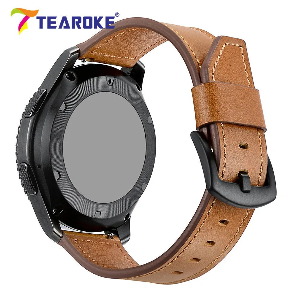 TEAROKE Корова кожаный ремешок для часов для samsung Шестерни S3 классический/Frontier 22 мм нож с особым дизайном Форма замена Браслет ремешок черный