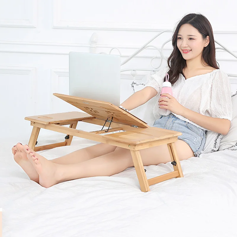  Simple Laptop Desk With Cooling Fan Folding Table Portable Reading Computer Desk Study Table Bedsid
