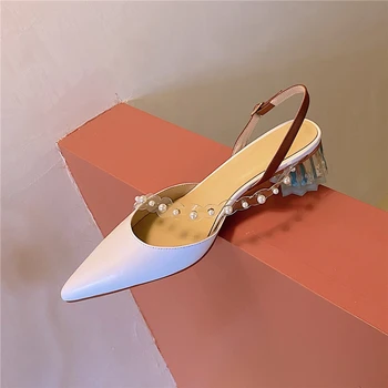 

New Purple Designer Women Chunky High Heels Sandals Rivets Wedding Shoes Woman Comfortable Summer Genuine Leather Dress Shoes