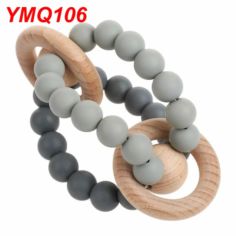 YMQ106 Силиконовые Прорезыватели для зубов детские браслеты для кормления деревянный прорезыватель BPA бесплатные Силиконовые бусы для прорезывания зубов погремушки игрушки Аксессуары для колясок - Цвет: YMQ106