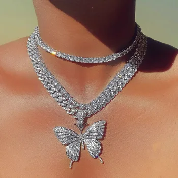 

Animal Butterfly Charm Necklace & Pendant Iced Out TenniS Chain Silver color 5A Cubic Zircon Men'S Women Hip hop Rock Jewelry