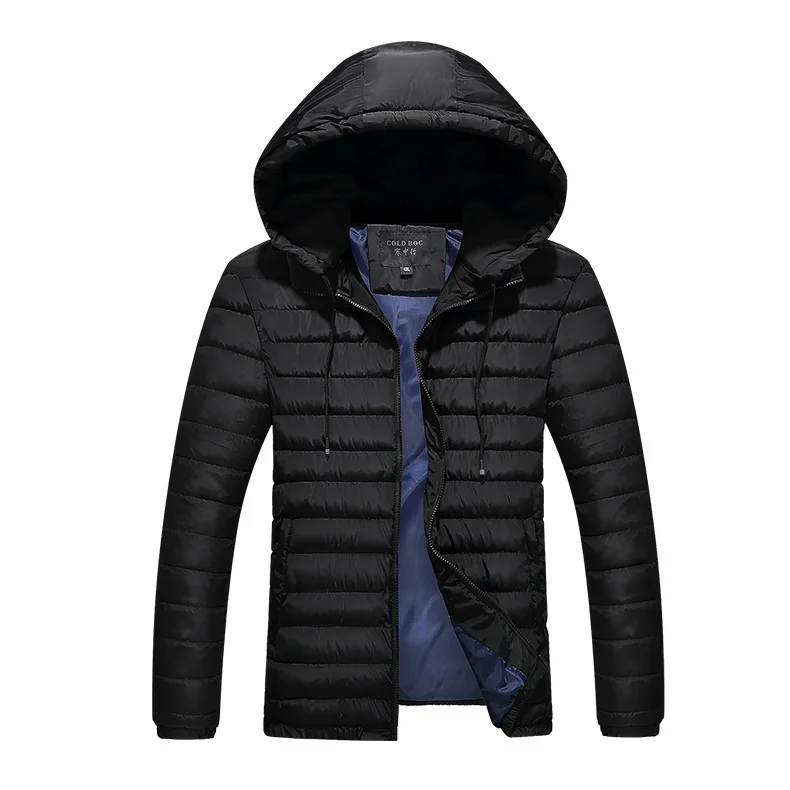 Большой размер 4XL-8XL мужская зимняя куртка теплая шапка съемные пальто простой подол практичные парки ветрозащитная зимняя куртка 7XL 6XL 5XL - Цвет: Черный