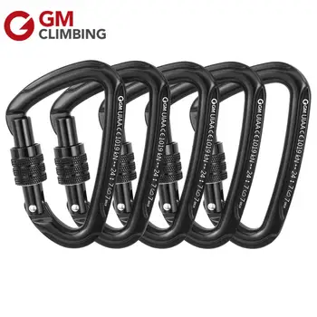 

GM CLIMBING 5pcs 24kN D-shape Screw Locking Carabiner CE / UIAA Rock Climbing Rescue Arborist Caving Canyoning Equipment