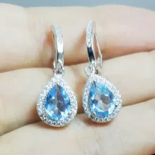 Серьги-капли с натуральным топазом,, Настоящее серебро 925 пробы, хорошее ювелирное изделие, 1.1ct* 2 шт, драгоценный камень X91149