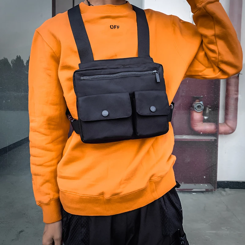 Men's Tactical Vest Waist Bag Street Dance Hip Hop Fashion Canvas Chest Streetwear Kanye |