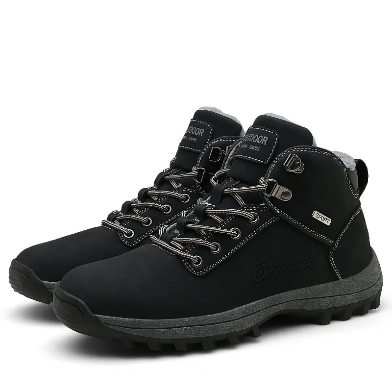New Winter Men Boots Warm Fur Ankle Boots Waterproof Snow Boots Outdoor Boots Comfortable Climbing Hiking Motorcycle boots - Цвет: Черный