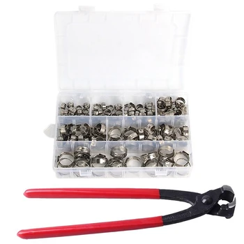 

141Pcs Stainless Steel Hose Clamp Set 7-21mm Hose Pipe Clips with Clamp Pliers Stainless Steel Hose Pipe Rings Clamp Kit
