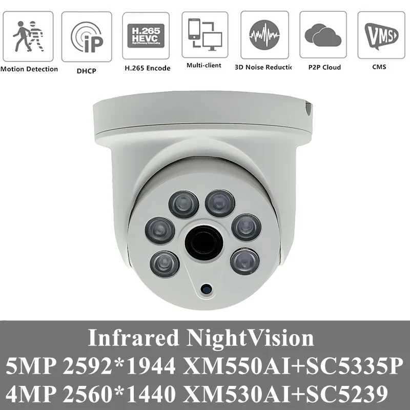 Купольная IP-камера 5 Мп XM550AI + SC5335P H.265 4 шт. внутренняя 4-мегапиксельная 2592*1944 IRC
