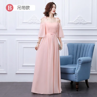 Vestido Azul Марино Свадебная вечеринка элегантное, длинное, шифоновое розовое и черное свадебное платье пикантная обувь для выпускного вечера Junior платье подружки невесты - Color: B long pink