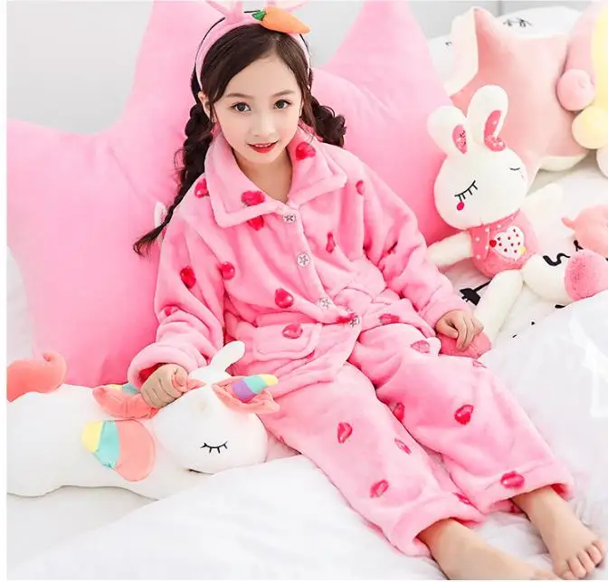 New Children's fashion flannel pyjamas thickened two peice suit for boys and girls