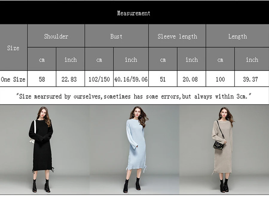 Autumn Long Sweater Dress Women Knitted Long Sweater Winter Loose Warm Sweaters Ladies Pullover O-neck Black Sweater Women