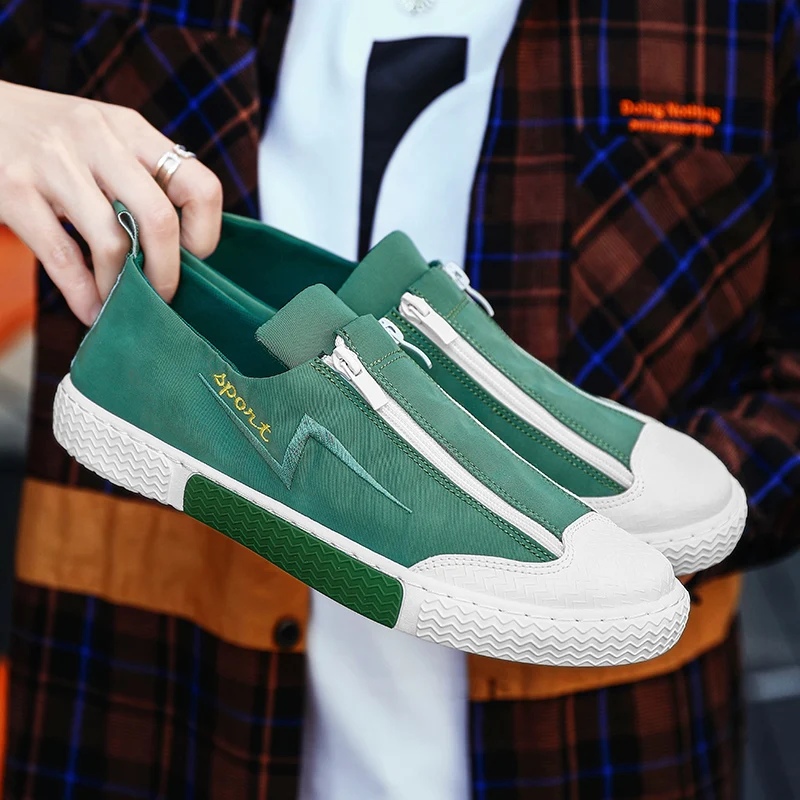 

Men Vulcanized Shoe zip indestructible Netcloth Sneakers Casual Slip-on Flat zapatos hombre Breathable Non-slip fashion footwear