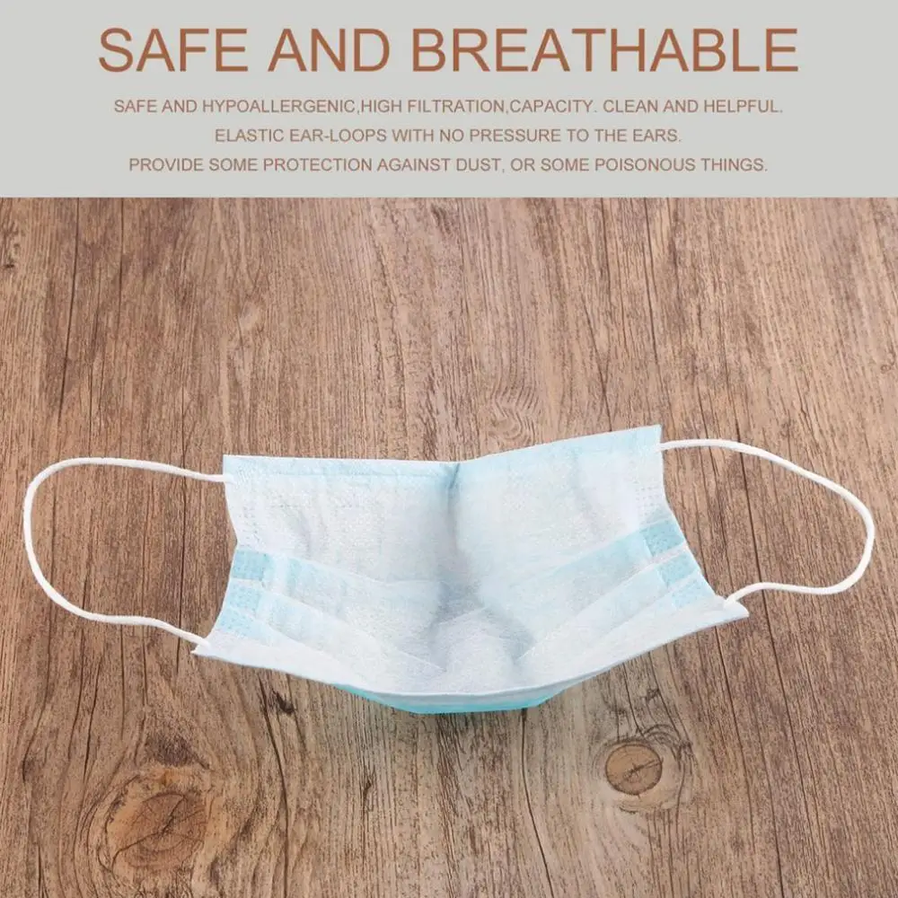 

100PCS Disposable Facial Protective Cover Masks Set 3 Layers Dustproof Mask Anti-Dust Surgical Medical Salon Earloop Face Mask