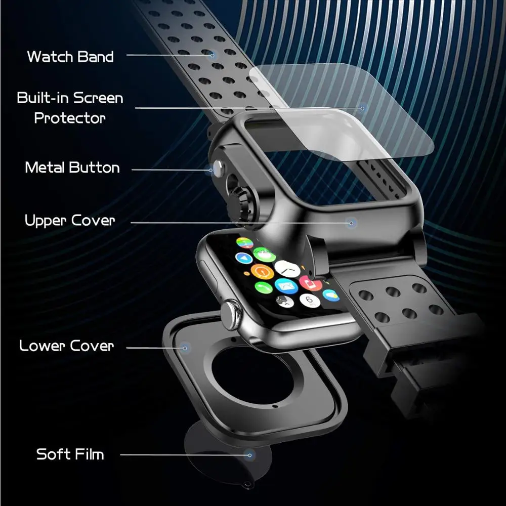 Водонепроницаемый Прочный чехол с Силиконовый ремешок для наручных часов Apple Watch