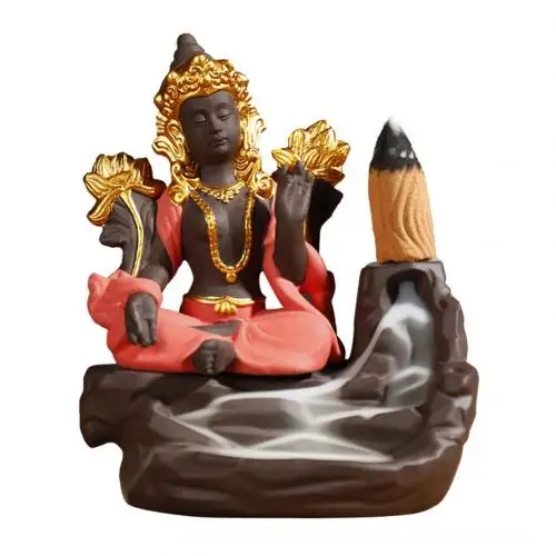 Красный Будда Форма керамическая курильница с обратным потоком благовония горящая печь конус держатель диффузора ароматерапия буддизм дзен курильница домашний декор - Цвет: Красный
