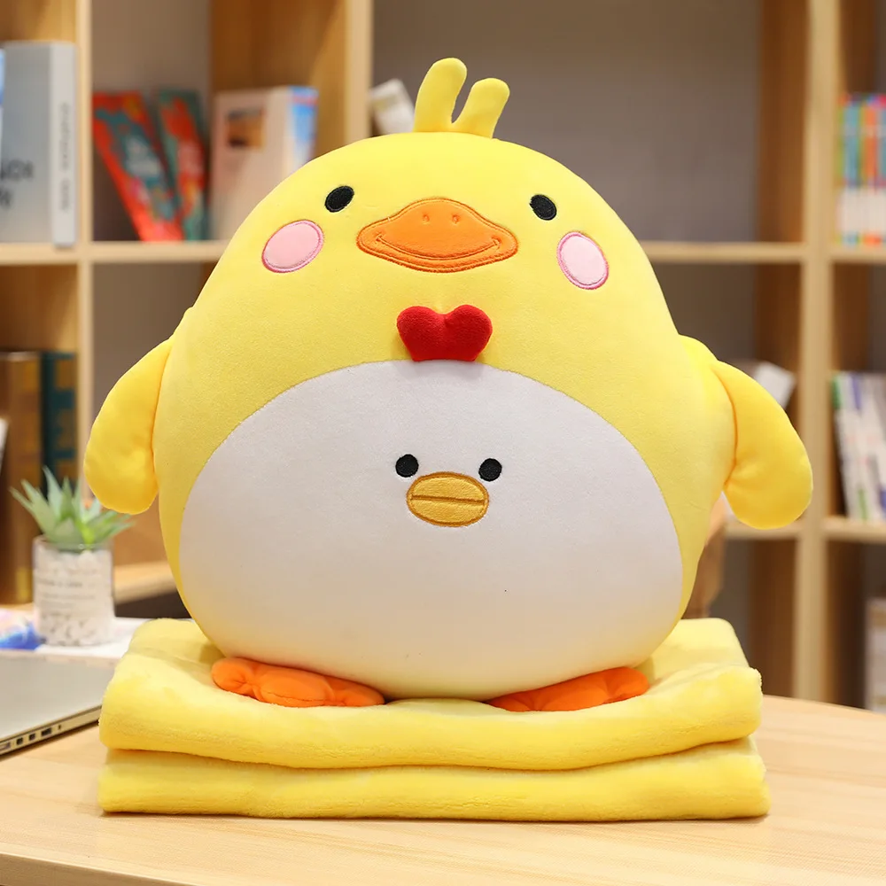 functional 3 in 1 pillow blanket 40cm soft plush chick pig bear koala animal pillow cushion with 170*90cm flannel blanket