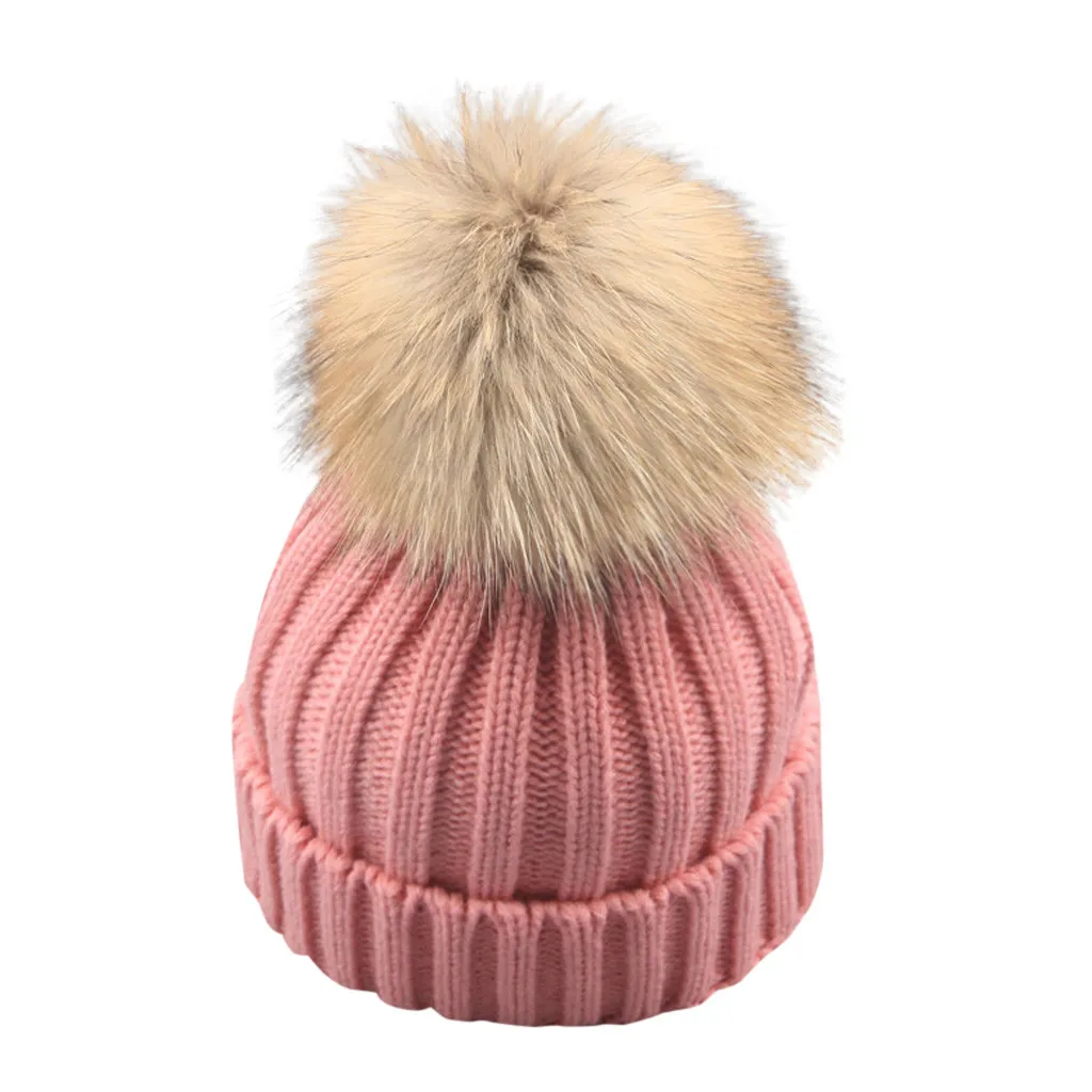 Зимняя вязаная шапочка для мамы и ребенка, шапки для мальчиков и девочек, меховые Шишечки, бини с помпоном, шапки# YL5