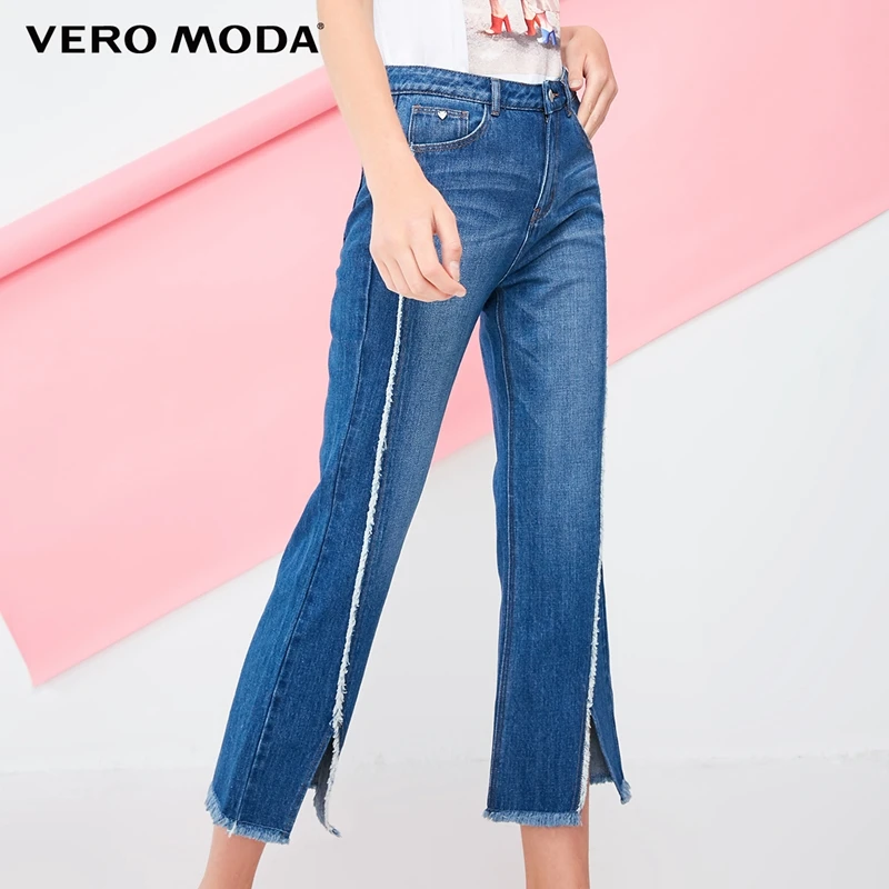 Vero Moda Новые поступления женские потертые укороченные джинсы с необработанными краями и разрезами | 318349529