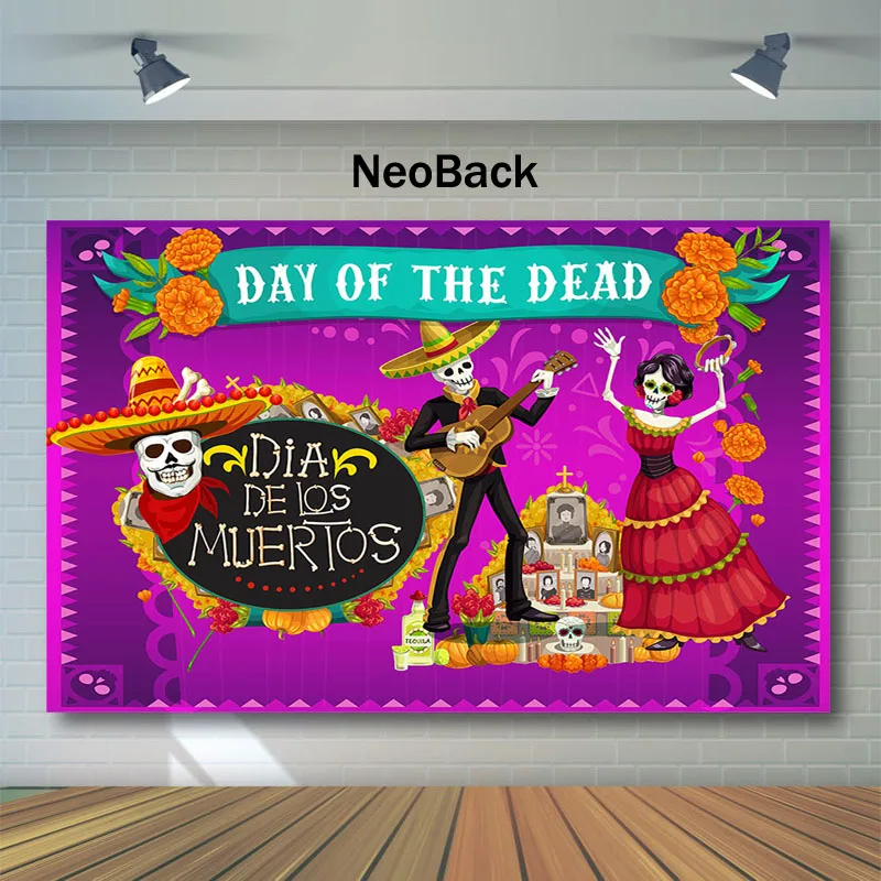 

NeoBack Day of The Dead Backdrop Mexican Sugar Skull Photography Backdrops Dia DE Los Muertos Dress-up Party Photo Background