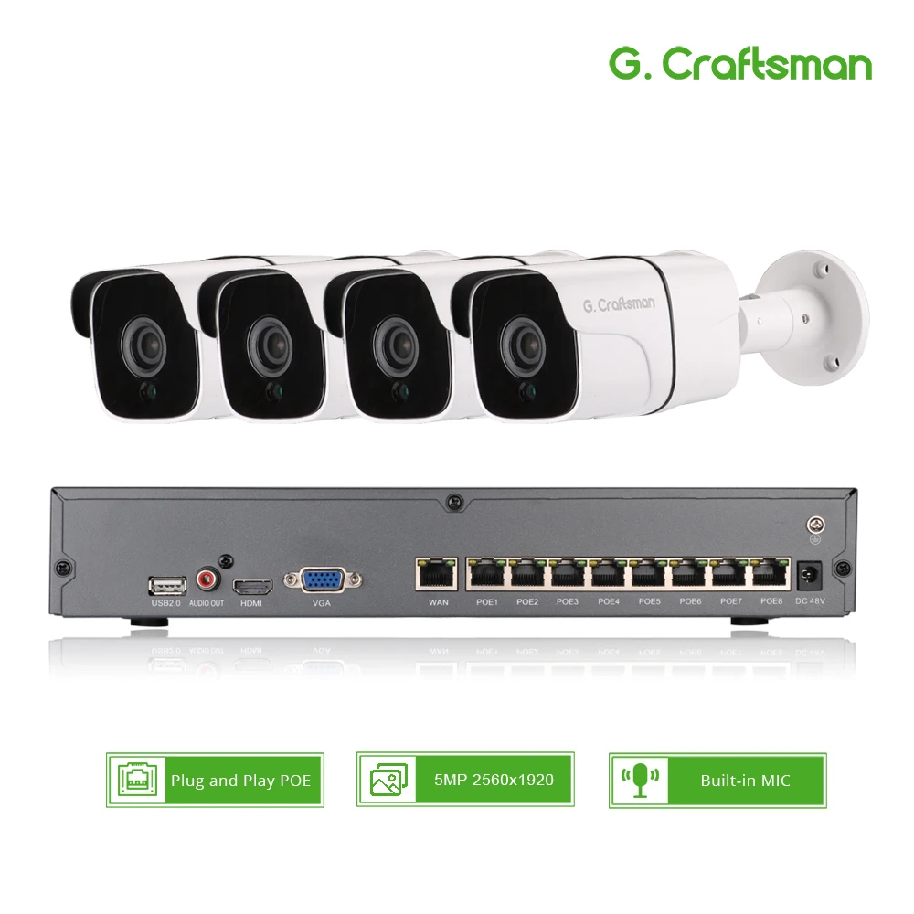  4ch 5MP Audio POE Kit H.265 System CCTV Security NVR Outdoor Waterproof IP Camera Surveillance Alar - 4.00004E+12