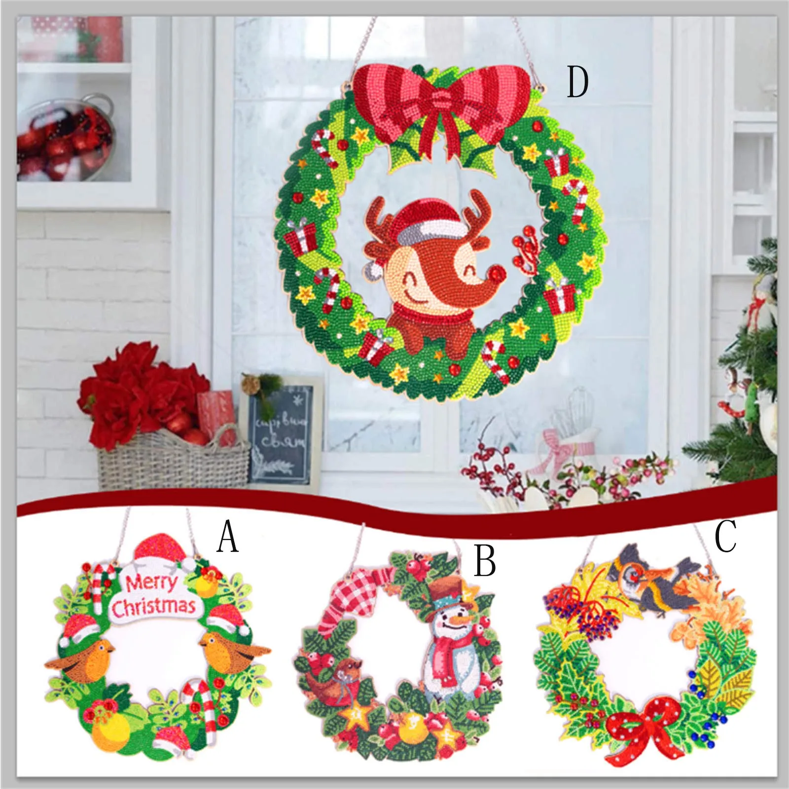 DIY 5D Diamond Painting Wreath Kit Special Shape Santa Claus Christmas
