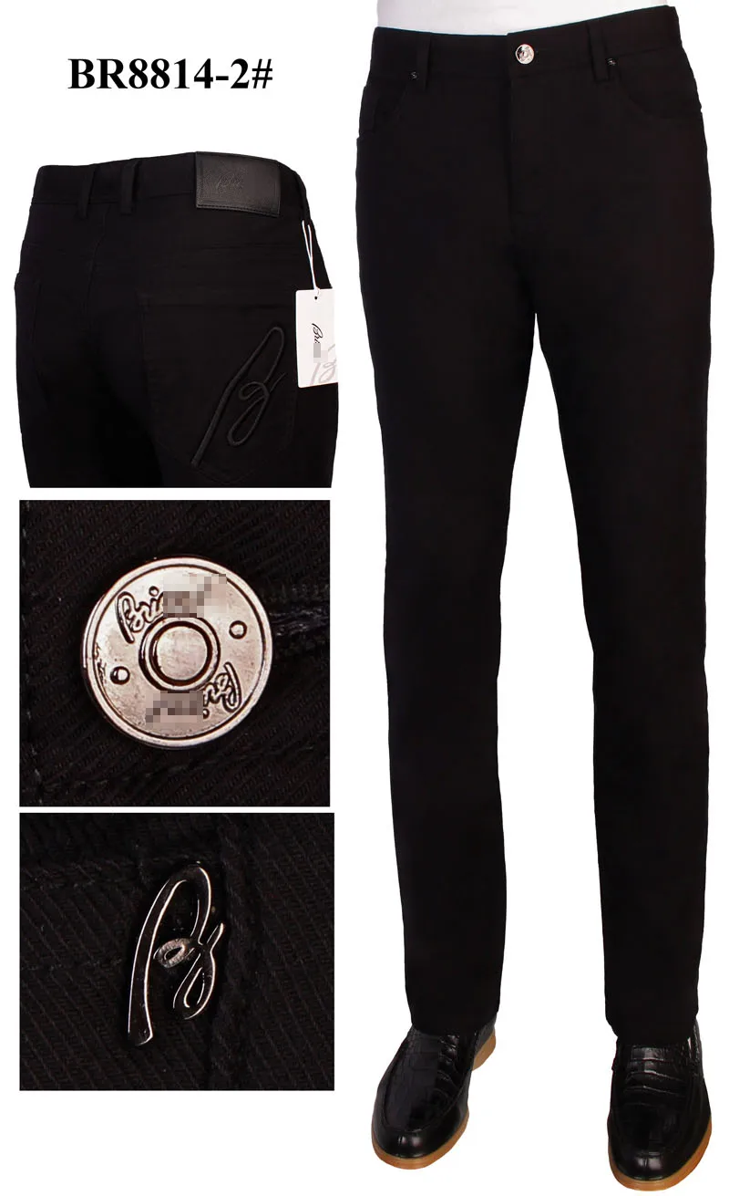 BILLIONAIRE pants Cowhide men winter new thick fashion Business comfort solid color embroidery genteman free shipping - Цвет: Black