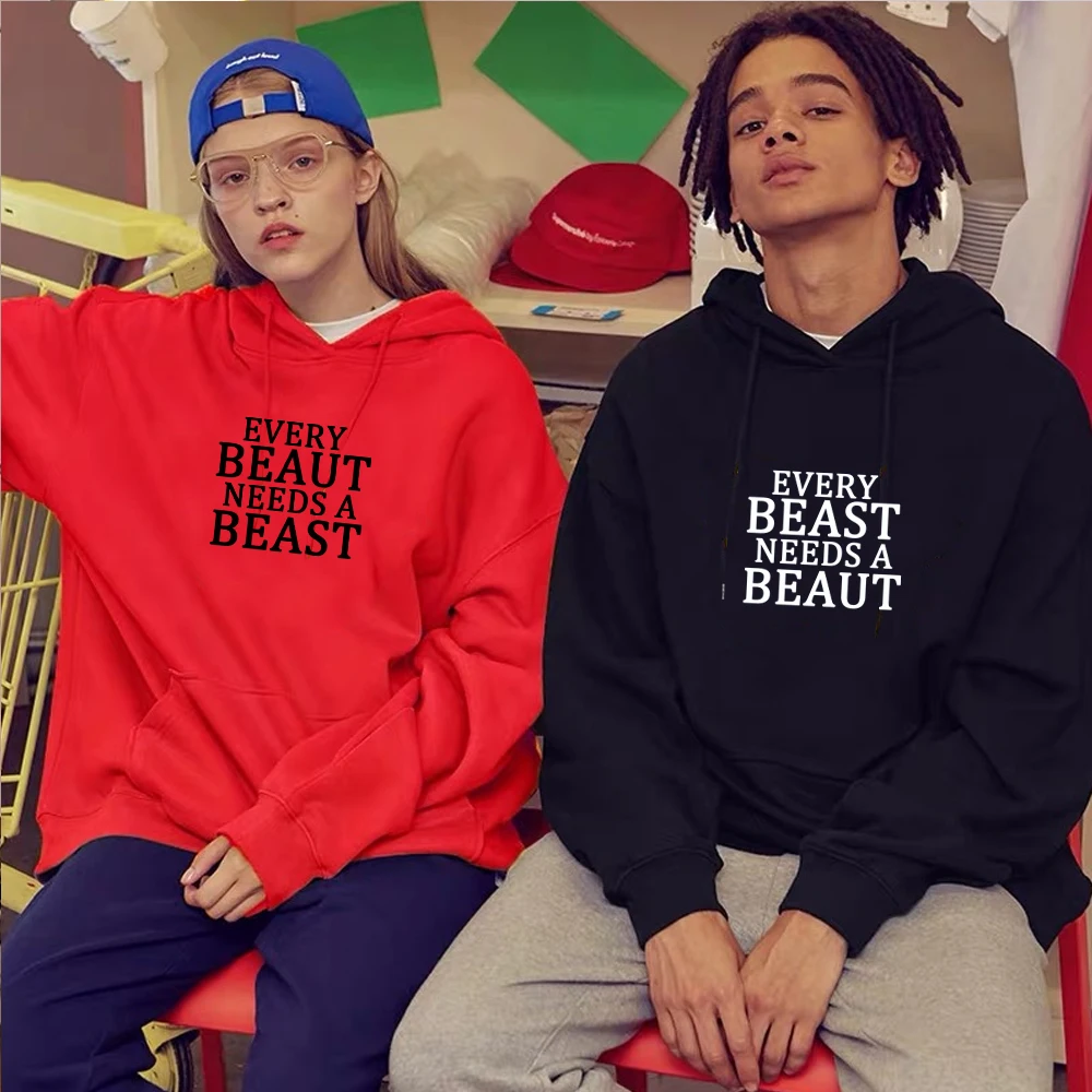 Толстовка для пар с надписью each Beast Need A Beaut пуловер повседневные женские и мужские